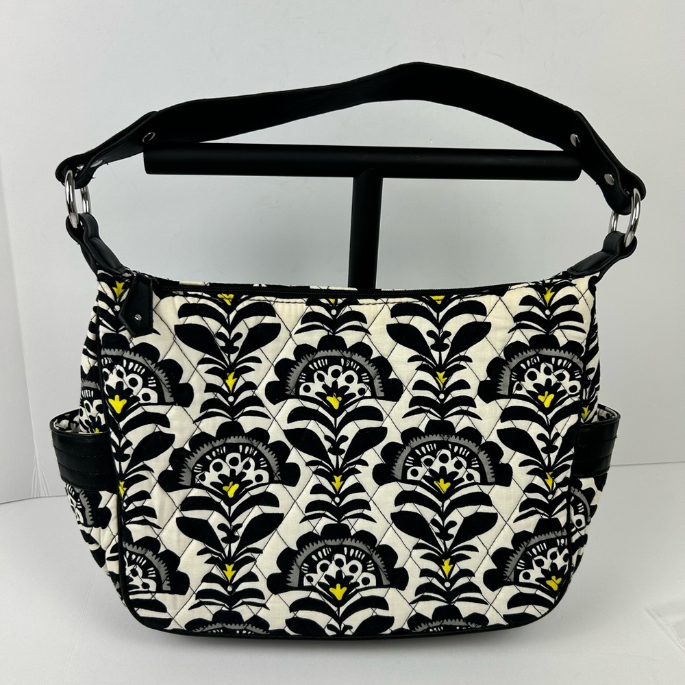 Vera Bradley Chic Black White Floral Quilted Shoulder Bag Yellow Pop